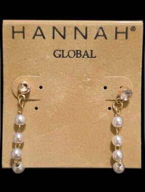 Chain "Jacket" Earrings W/Faux White Pearls & Crystal Studs